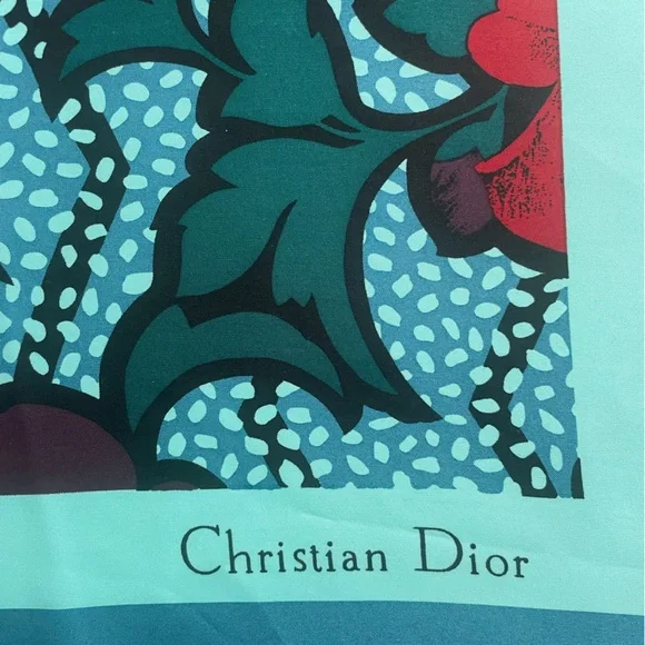Dior Vintage Silk Scarf with Red and Blue Floral Design